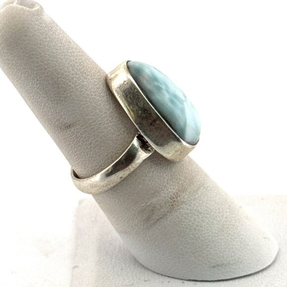 Estate Sterling Silver 925 Larimar Gemstone Ring Size 6.5 Triangle Shape 7.6g - Picture 2 of 8